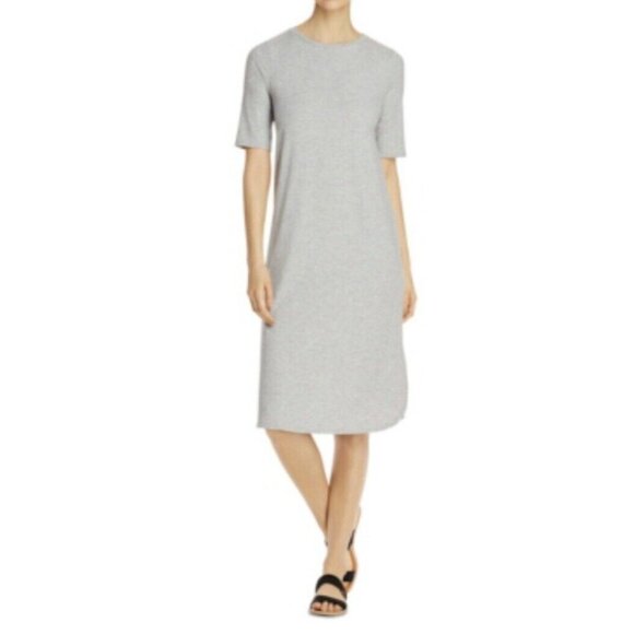 Eileen Fisher TENCEL RIB CREW NECK DRESS Size M - Picture 3 of 4